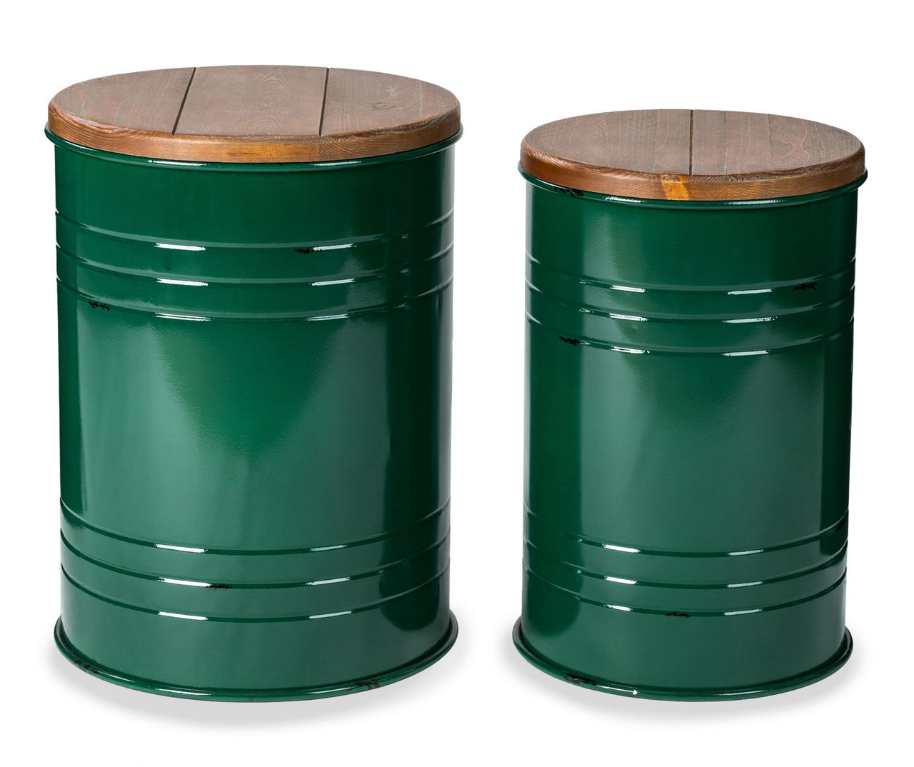 Green Farmhouse Barrel Storage Stools, 2-Pack