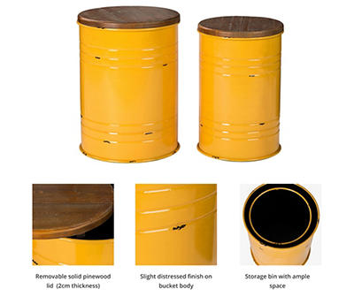 S/2 YLW FRMHSE MTL/WD STORAGE STOOLS