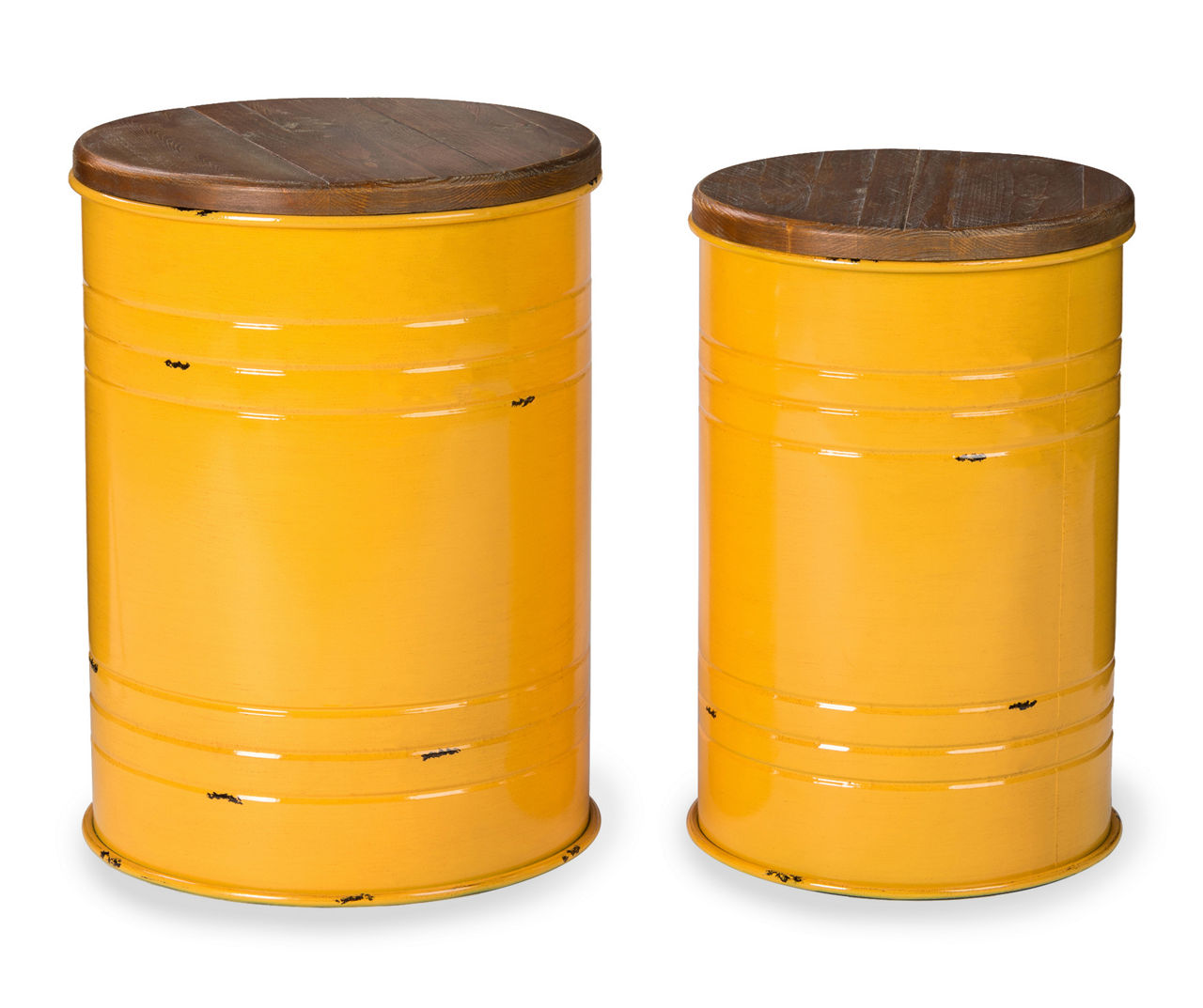 Yellow Farmhouse Barrel Storage Stools, 2-Pack