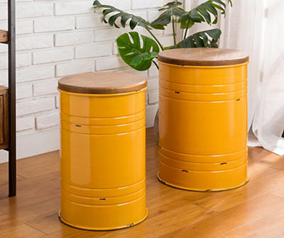 S/2 YLW FRMHSE MTL/WD STORAGE STOOLS