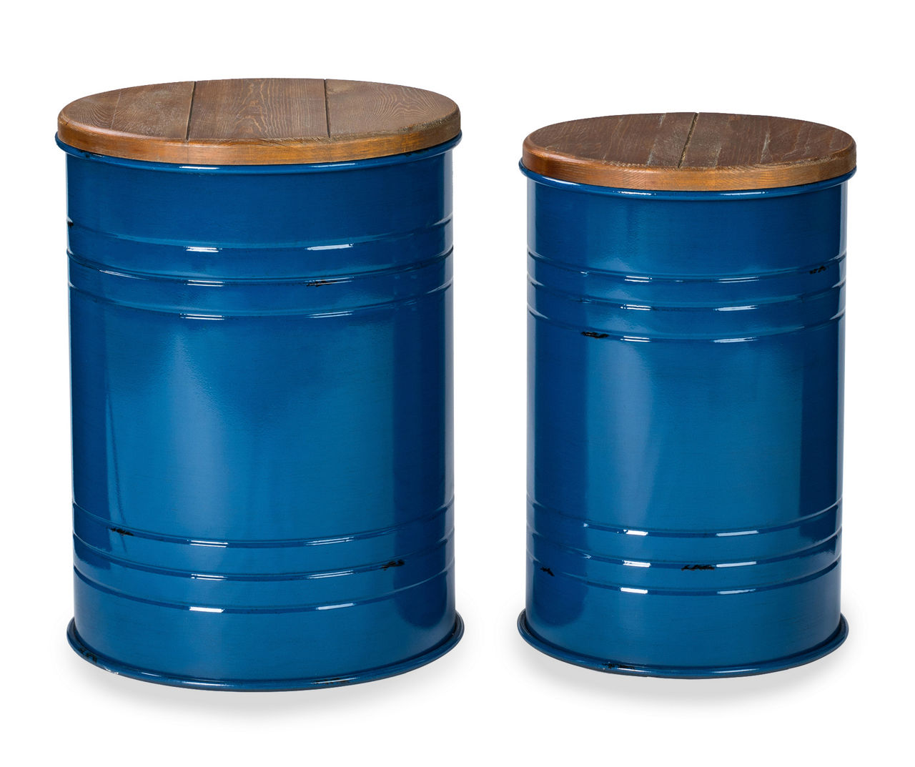 Navy Blue Farmhouse Barrel Storage Stools, 2-Pack
