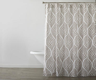 White & Brown Floral Wave Fabric Shower Curtain