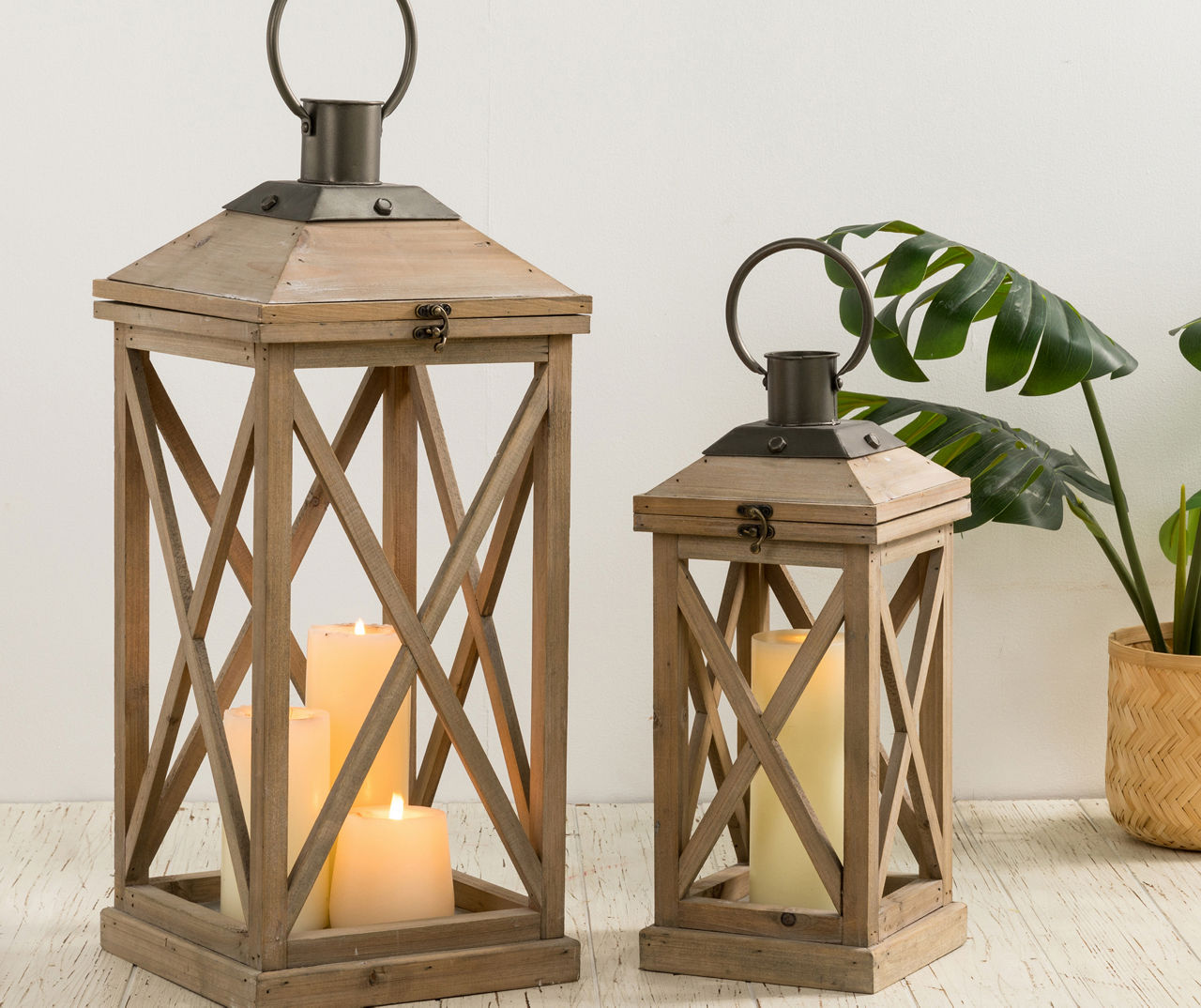 2pc 27 Wood Outdoor Lantern Set Brown - Backyard Expressions : Target