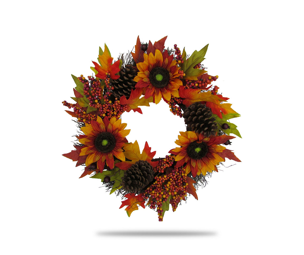 22" Sunflower, Berry & Pinecone Twig Wreath