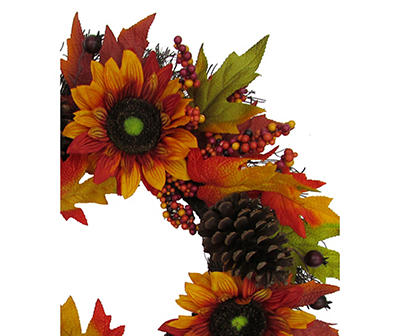 22" Sunflower, Berry & Pinecone Twig Wreath