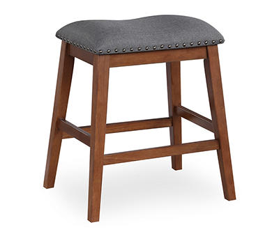 Raleigh Walnut & Gray Upholstered Stools, 2-Pack