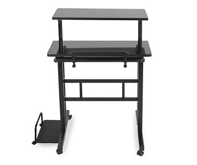 Black 2-Tier Adjustable Rolling Standing Desk