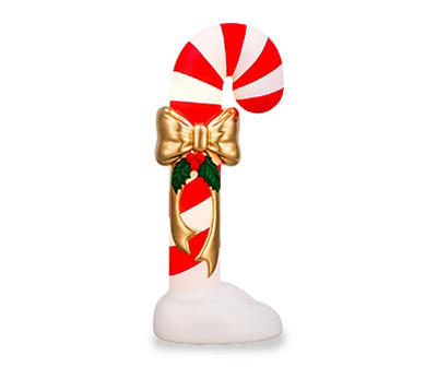Red & White C7 LED Plastic Candy Cane With Gold Ribbon