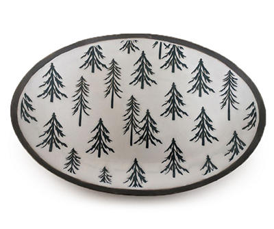 Green, White & Black Tree Print Oval Serving Platter, (14