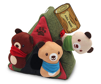 Camping Tent & Bears 4-Piece Stuffed Burrow Dog Toy Set