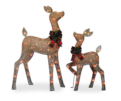 SET OF 2 GLITTERING DOE AND FAWN
