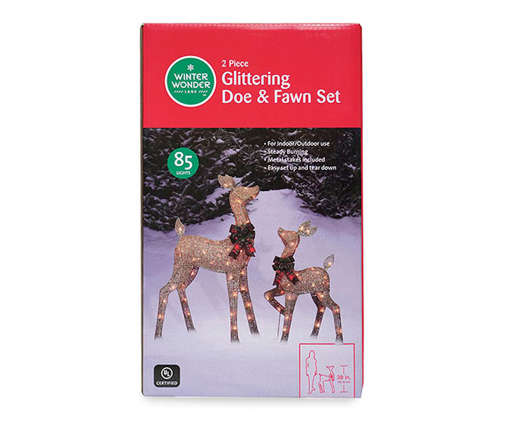 Glittering Doe & Fawn 2-Piece Light-Up Decor Set