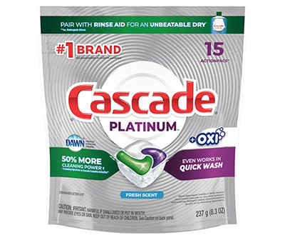 Cascade Platinum ActionPacs + Oxi, Dishwasher Detergent,  Fresh Scent,  15 count