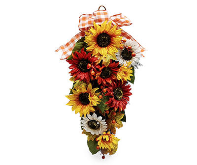 25.75" Red, Yellow & White Sunflower Teardrop Wreath