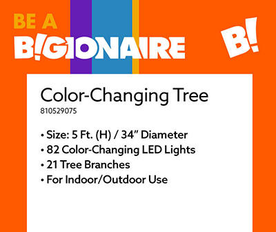 5' White LED Color-Changing Tree, 60-Lights