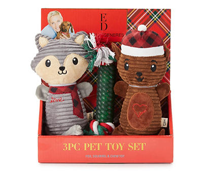 Green & Red Holiday Animal 3-Piece Pet Toy Set