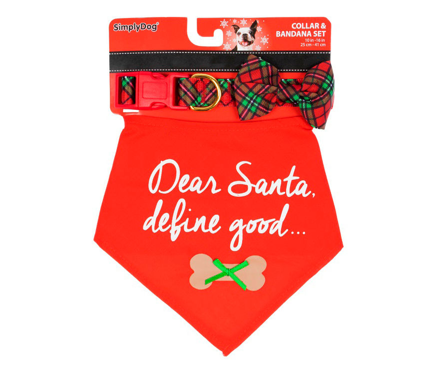 Pet Small/Medium "Dear Santa, Define Good" Red Bandana & Collar Set