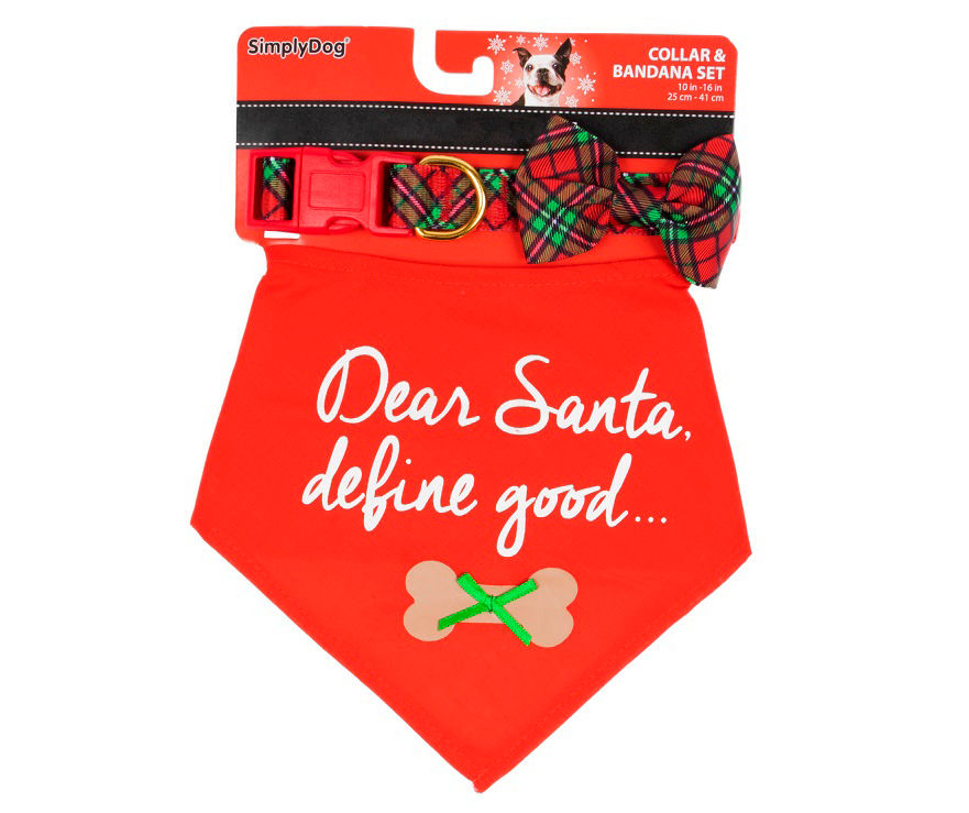 Pet Large "Dear Santa, Define Good" Red Bandana & Collar Set