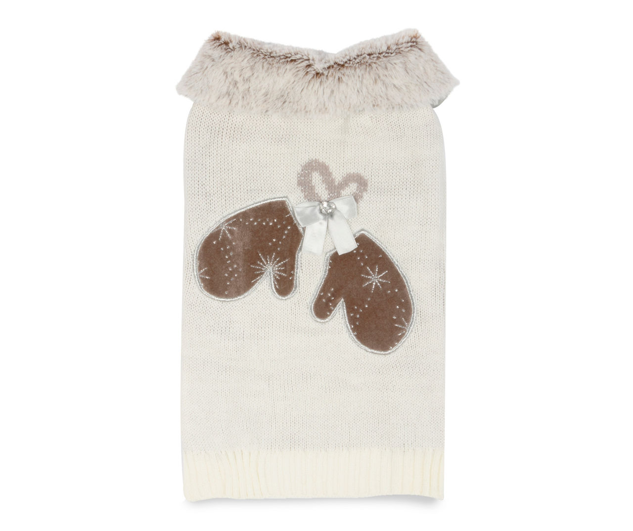 Pet Small White Sparkle Mittens Sweater