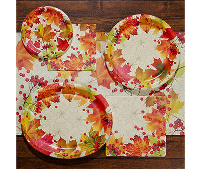 Autumn Leaves & Berries Paper Tablecloth, (7.5' x 14.5')