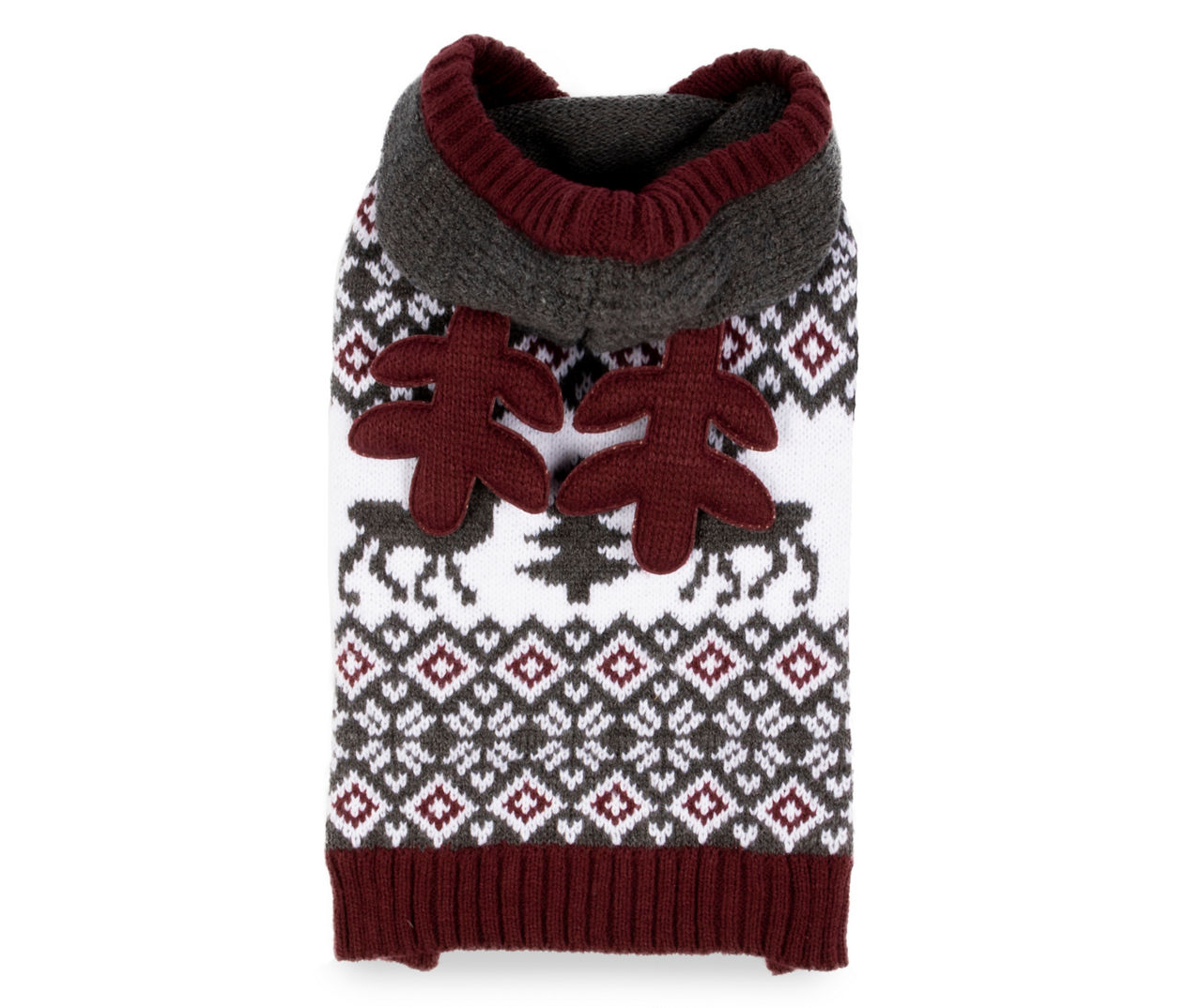 Pet X-Large Gray & White Fair Isle Reindeer Hoodie Sweater