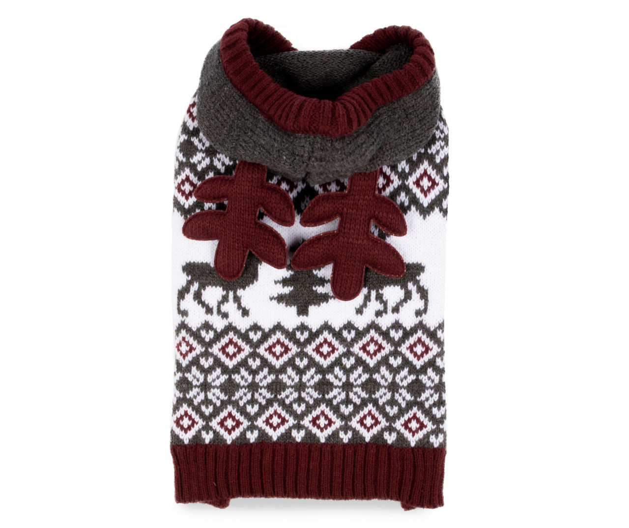 Pet Large Gray & White Fair Isle Reindeer Hoodie Sweater