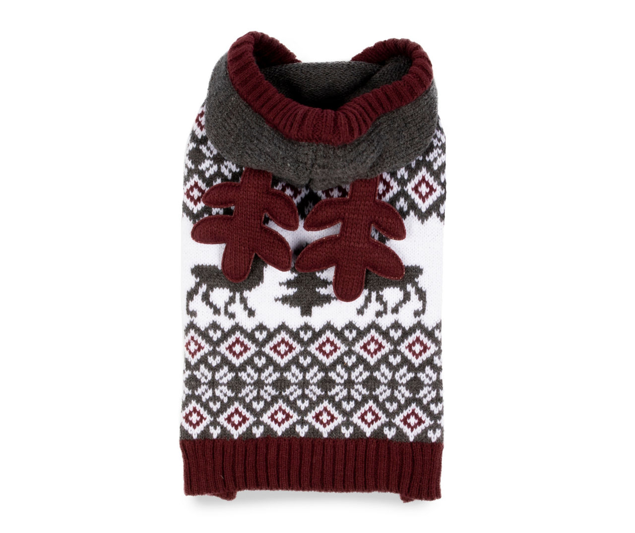 Pet Medium Gray & White Fair Isle Reindeer Hoodie Sweater
