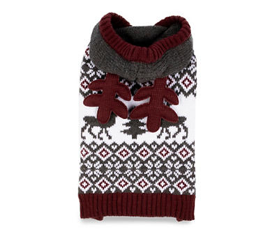 Pet Gray & White Fair Isle Reindeer Hoodie Sweater