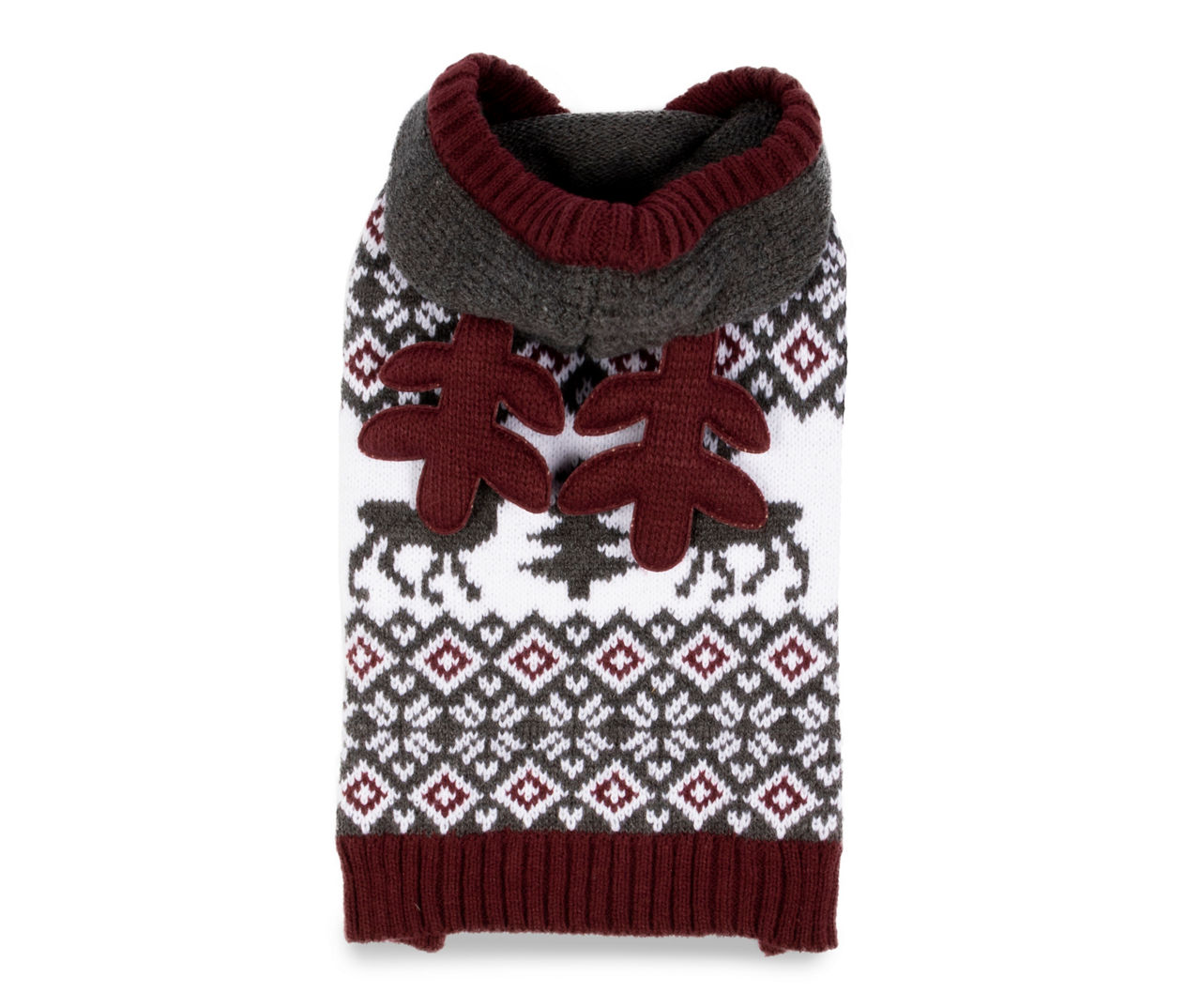 Pet Small Gray & White Fair Isle Reindeer Hoodie Sweater
