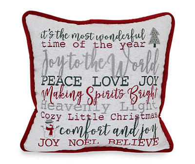 White, Red & Green Holiday Sentiment Throw Pillow