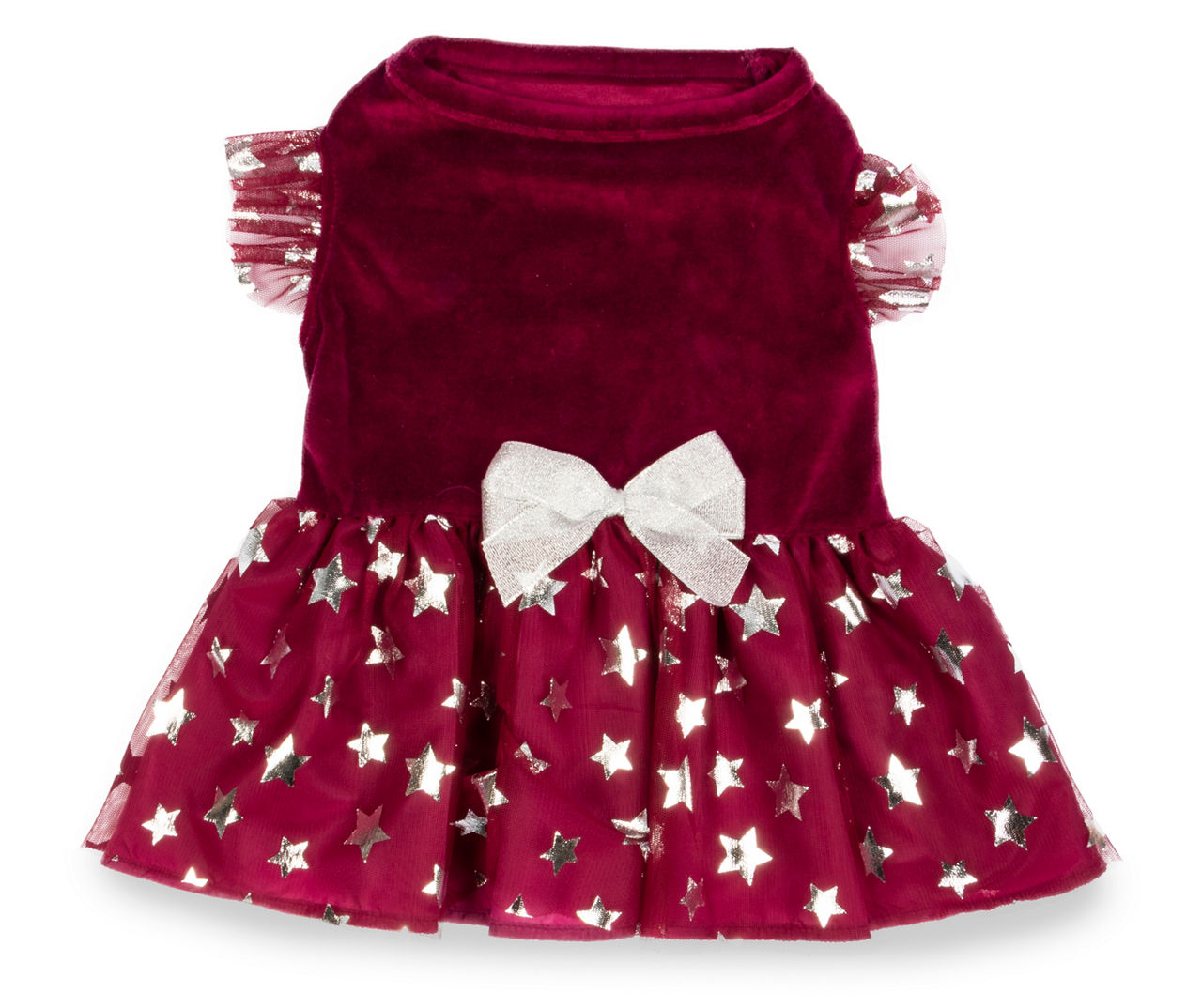 Pet Small Red Star Print Ruffle Dress
