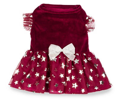 Pet Red Star Print Ruffle Dress