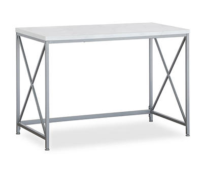 White Faux Marble & Metal Desk