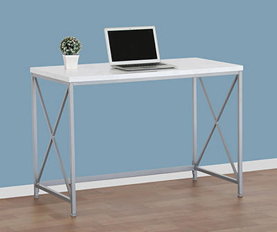 White Faux Marble & Metal Desk