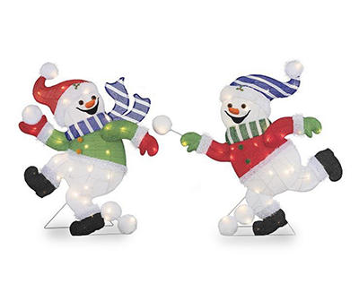 Snowman Snowball Fight 2-Piece LED Decor Set