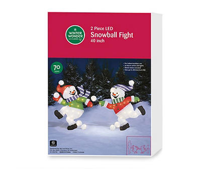 Snowman Snowball Fight 2-Piece LED Decor Set