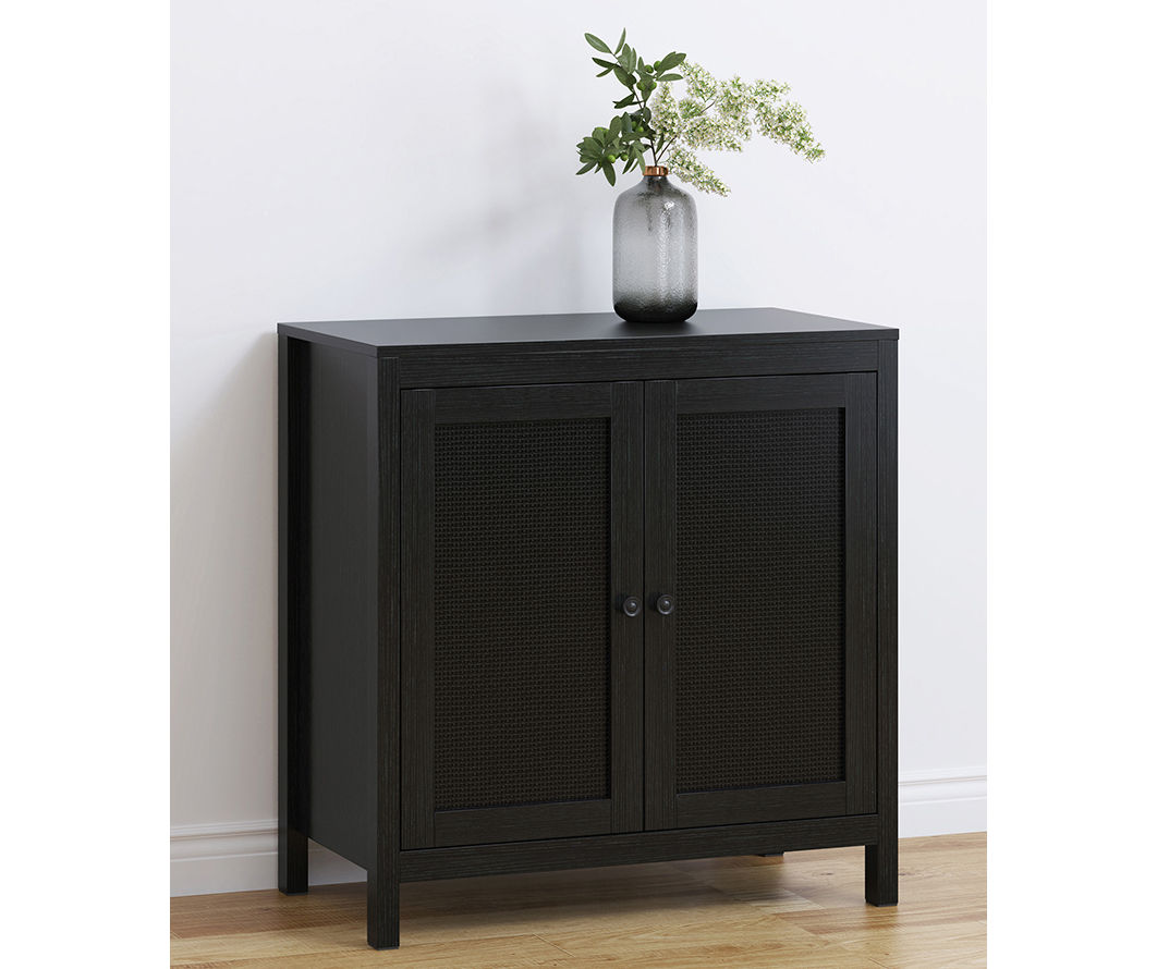 Ashlar Black Wood and Faux Cane Storage Cabinet with Drawers by World Market