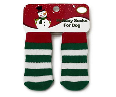Pet Medium Green & White Striped Holiday Socks