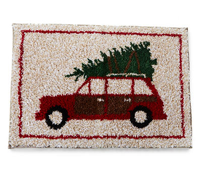 Tan & Red Holiday Tree on Car Bath Rug