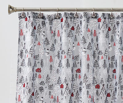 Gray Holiday Tree Print Shower Curtain Set
