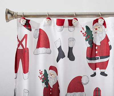 White & Red Santa Print Shower Curtain Set