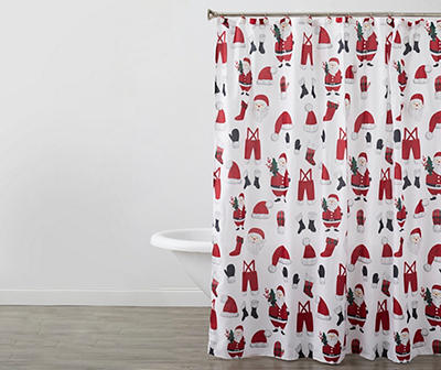 White & Red Santa Print Shower Curtain Set