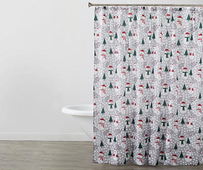 Gray & White Snowman Print Shower Curtain Set