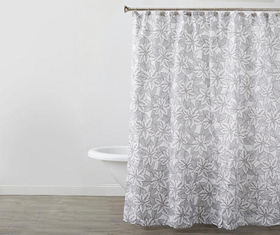 Silver Poinsettia Print Shower Curtain Set