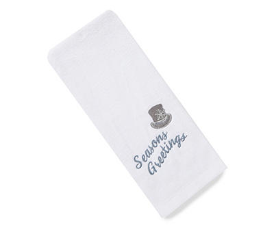 "Seasons Greetings" White Top Hat-Accent Hand Towel