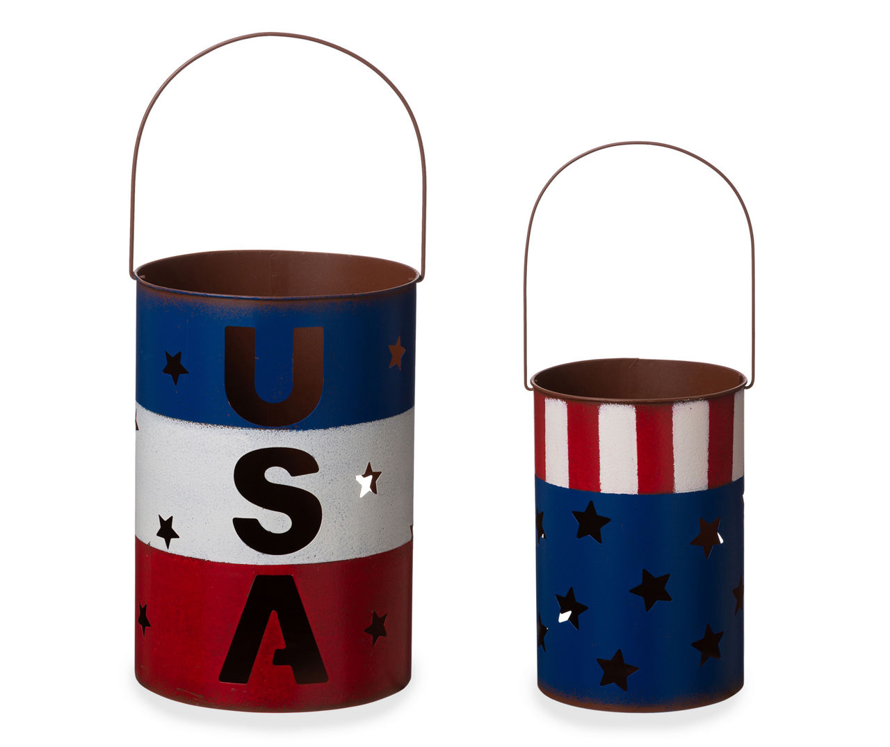 Red, White & Blue Cutout Metal 2-Piece Candle Lantern Set