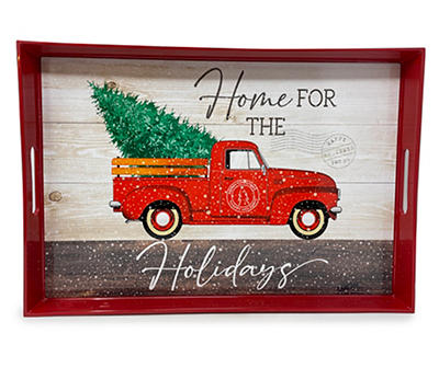 "Home for the Holidays" Red & White Decorative Tray