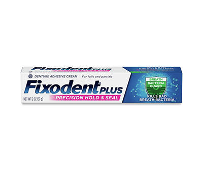 Fixodent Plus Precision Hold & Seal, Breath Bacteria Guard Denture Adhesive Cream, 2 oz