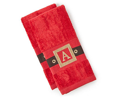 Red, Black & Gold Santa Belt Monogram Fingertip Towels, 2-Pack