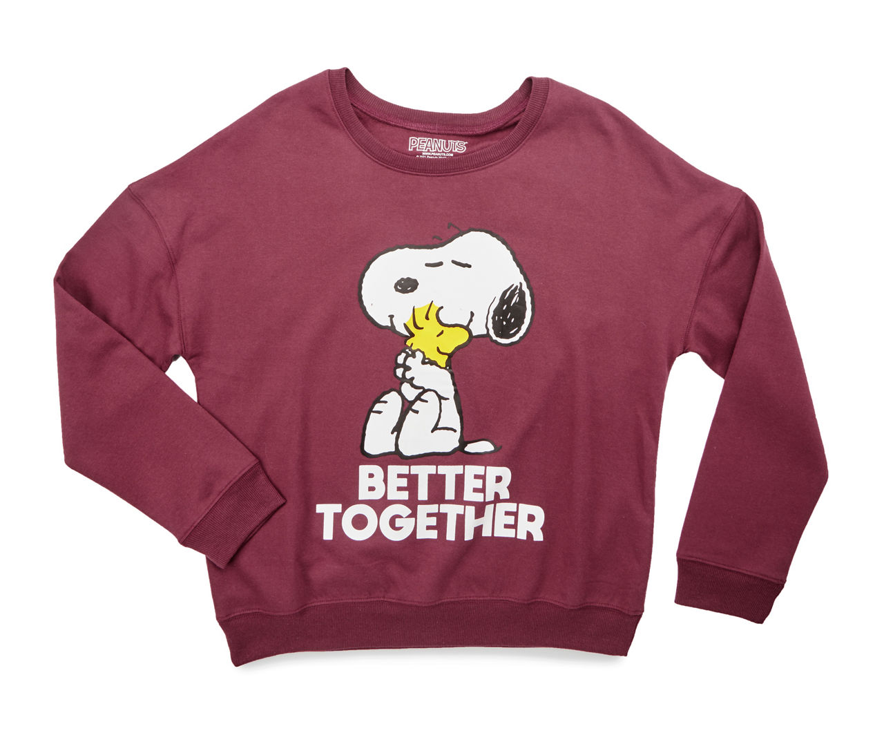 Peanuts Women's Better Together Burgundy Snoopy & Woodstock Long-Sleeve  Sweatshirt